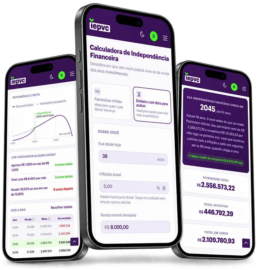 Calculadora de Independência Financeira aberta no celular