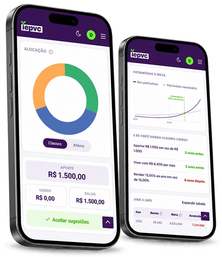 Bóra Aportar e Calculadora de Independência Financeira abertos no celular